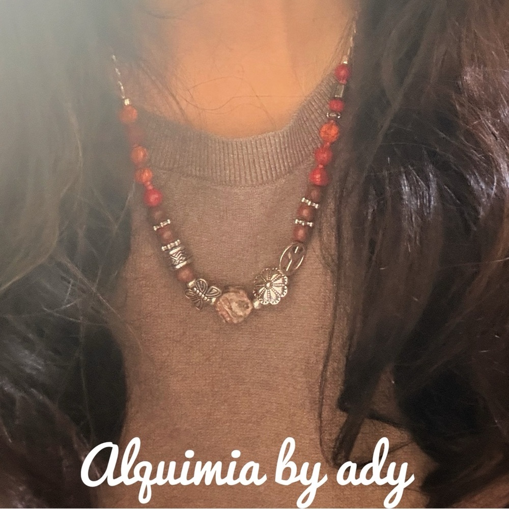 DOPAMINE +Vibrant Red jasper and Silver Necklace - Picture 4 of 8